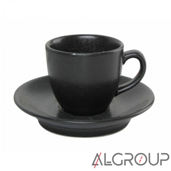 Набор чашка кофейная 80 мл черная + блюдце 12 см, Porland (Порланд), 212109