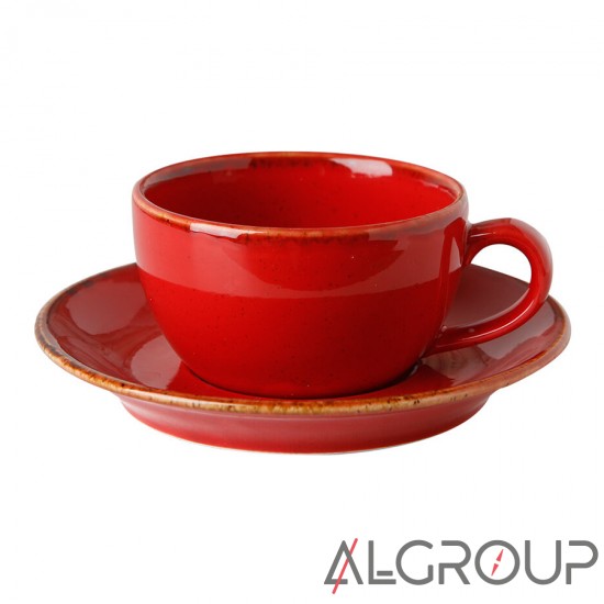Набор чашка чайная 207 мл красная + блюдце 15 см, Porland (Порланд), 222105 18378
